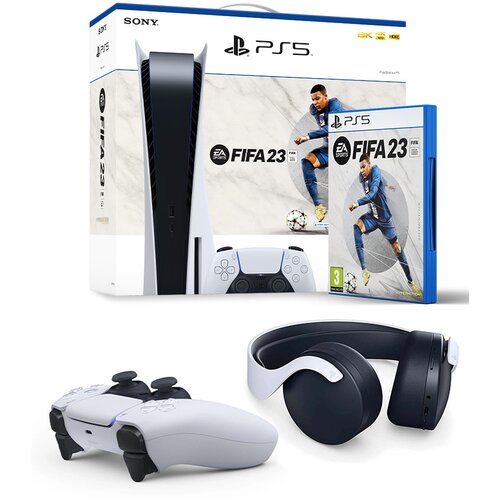 Sony Konzola PlayStation 5 PS5 + FIFA 23 + DualSense Controller White + Slušalice Pulse 3D White Slike