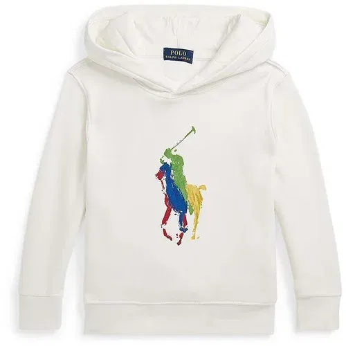 Polo Ralph Lauren Otroški pulover bela barva, s kapuco