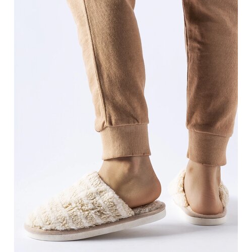 Gemre Beige and white warm striped slippers Agira Cene