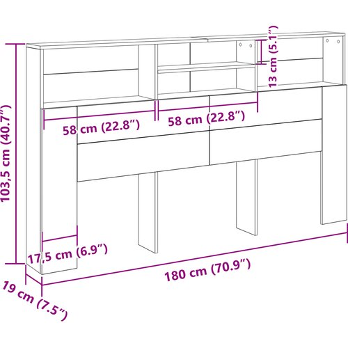  Glava kreveta s ormarićem Zidne Crni hrast 180 x 19 x 103,5 cm Slike