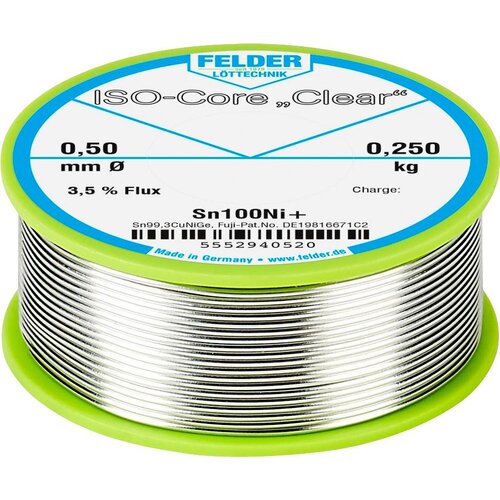 Felder L&amp;ouml;ttechnik felder iso-core &amp;#039;&amp;#039;clear&amp;#039;&amp;#039; Sn100Ni+ spajkalna palica tuljava Sn99\,25Cu0\,7Ni0\,05 0.250 kg 0.5 mm, (20428791) Slike