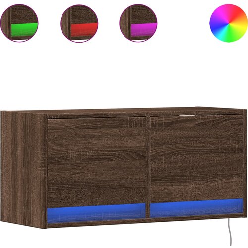Maison Chic Stenska TV omarica - TV stojalo - Televizijska omarica z LED lučkami rjavi hrast 80x31x38 cm, (21700421) Slike