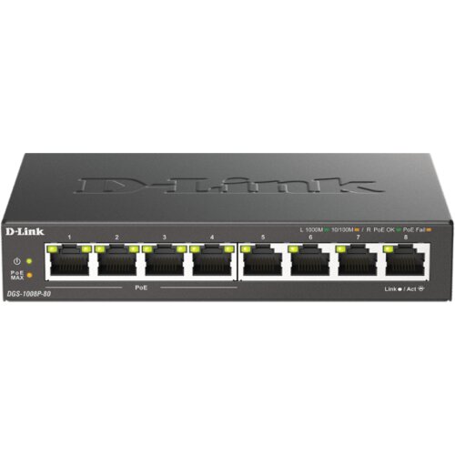 D-link switch DGS-1008P/E 10/100/1000 8port -4Poe Slike