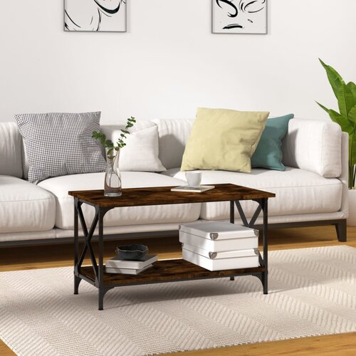 VidaXL Klubska mizica dimljen hrast 80x45x45 cm inženir. les in železo Slike
