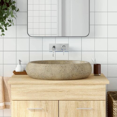 vidaXL nadpultni umivalnik peščen ovalen 59x40x15 cm keramika Cene