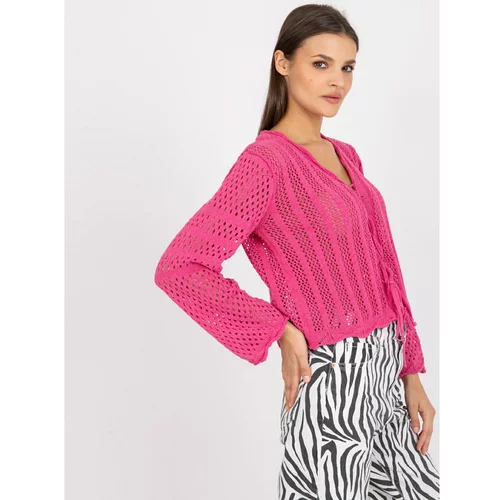 Fashion Hunters Pink short openwork sweater with RUE PARIS binding