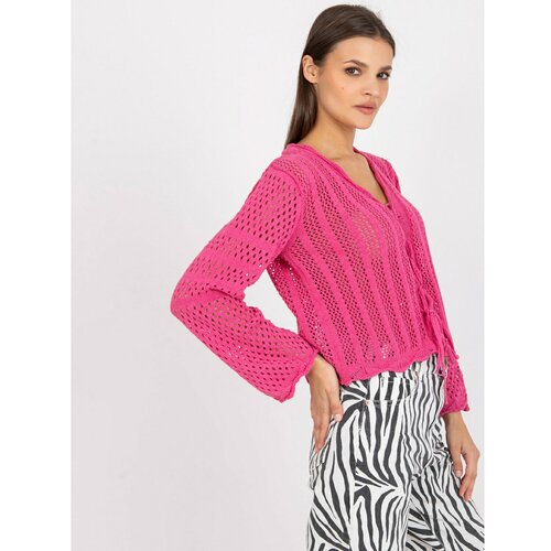 Fashion Hunters Pink short openwork sweater with RUE PARIS binding Slike