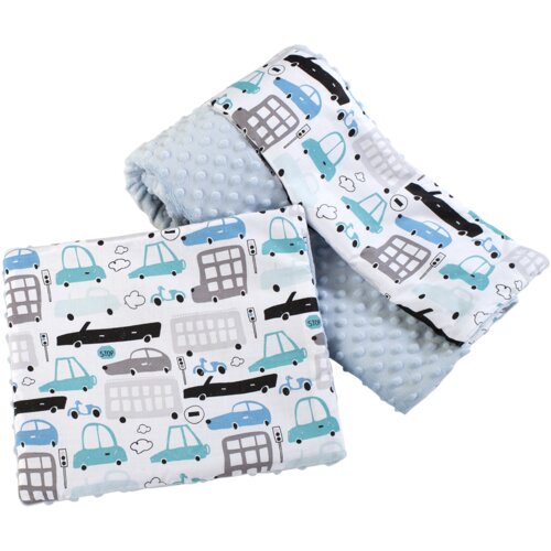 Medi Partners Quilt 75x100 + pillow 35x30 cotton + minky – Cars + light blue minky Cene
