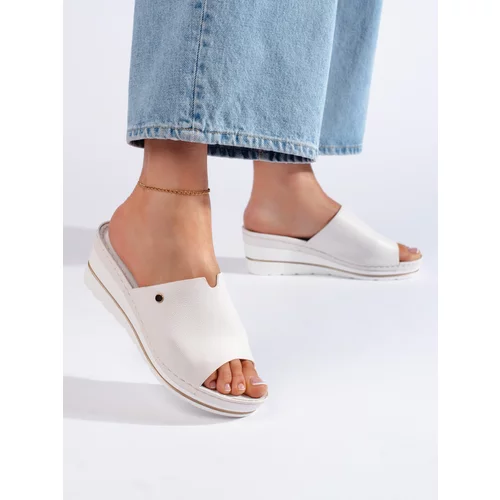 Shelvt White comfortable women's wedge flip-flops