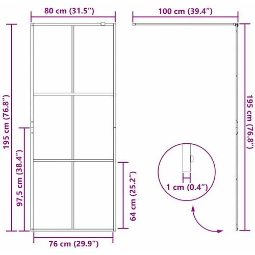  Zid za walk-in tu&amp;scaron; Crna 80 x 195 cm Staklo otporno na udarce Slike