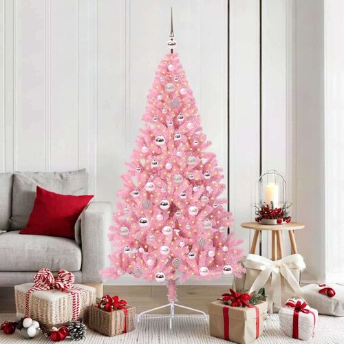 vidaXL Umjetna preddekorirana božićna jelka Roza 180 cm PVC Cene