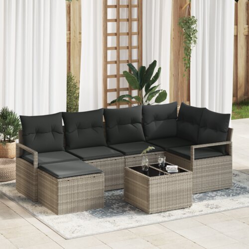 VidaXL 7-dijelni set vrtnog kauča s jastučićima sivi Poly Rattan Slike