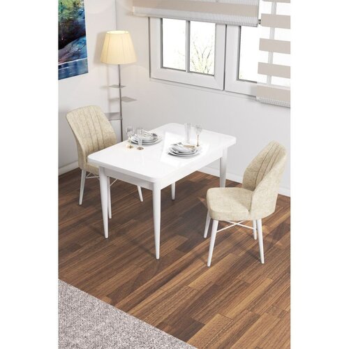 Hanah home trpezarijski set Arp, sto i 2 stolice, bela ploča, krem tkanina Babyface Cene