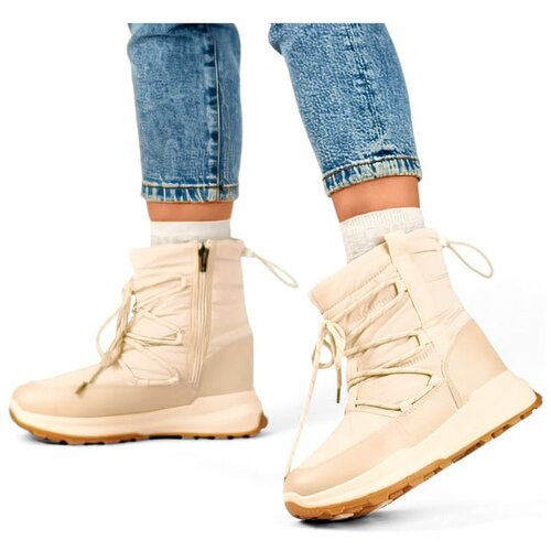 Primohurt Beige sports snow boots, women&amp;#039;s lace-up, insulated winter shoes with a flat sole Slike