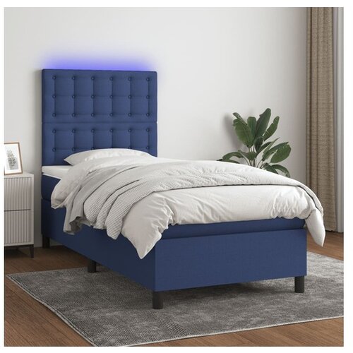  Box spring postelja z vzmetnico LED modra 90x200 cm blago Cene