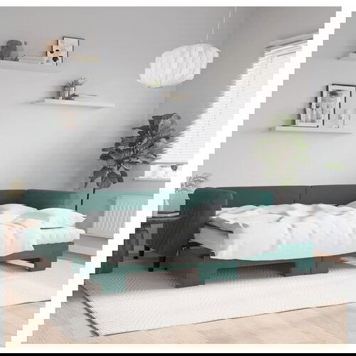 VidaXL Izvlečna dnevna postelja z vzmetnico zelena 80x200 cm Slike