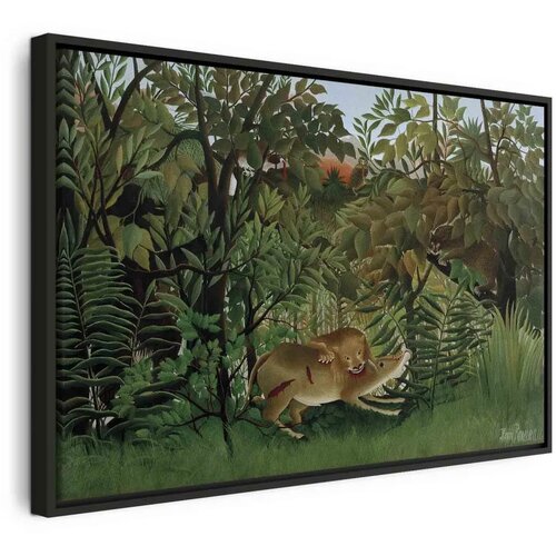 Slika - Henri Rousseau &ndash; Le Lion ayant faim se jette sur l\'Antilope 120x80 U crnom drvenom okviru Cijene