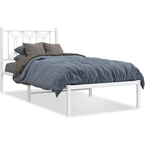 Metalni okvir za krevet s uzglavljem bijeli 90 x 190 cm Slike