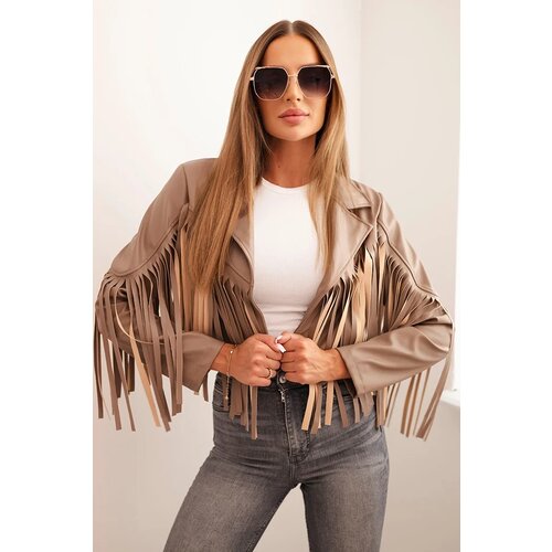 Kesi Włoski Women's jacket made of eco-leather with fringes in boho style fango Cene