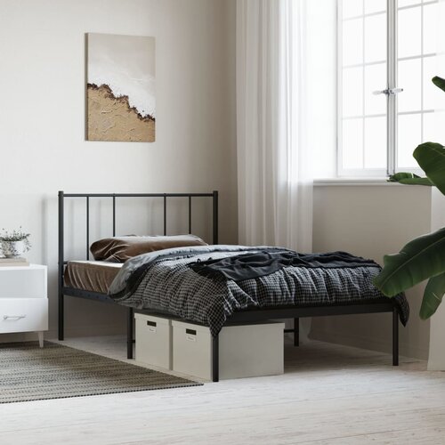 VidaXL Kovinski posteljni okvir z vzglavjem črn 75x190 cm Slike