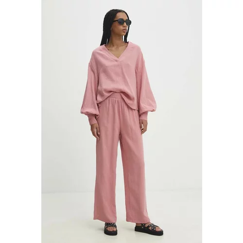 Answear Lab Pamučna bluza i hlače boja: ružičasta