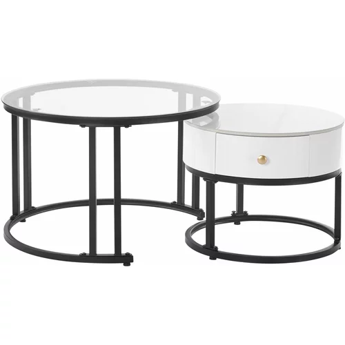 Uytie Garnitura 2 gnezdilnih mizic s predalom - vrhovi iz stekla in marmorja - bela, (21221370)