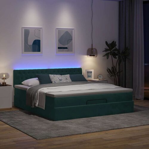 VidaXL Otomanski posteljni okvir z vzmetnico temno zelena 180x200cm Slike