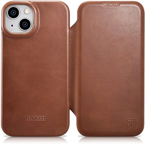 ICARER Magnetna preklopna usnjena torbica za iPhone 14 Plus MagSafe CE Oil Wax Premium Leather Brown, (21522020) Cene