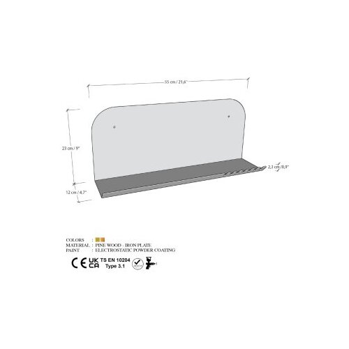 Hanah home Zidna polica Dugačka torbica, 55x23x12 cm, Crna Slike