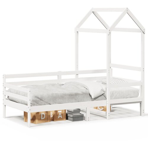 VidaXL Dnevna postelja s streho bela 90x200 cm trdna borovina Slike