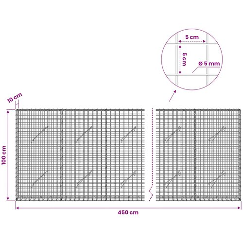  Gabion s 5 mm žicom i mrežom 5x5 cm 450x10x100 cm Slike