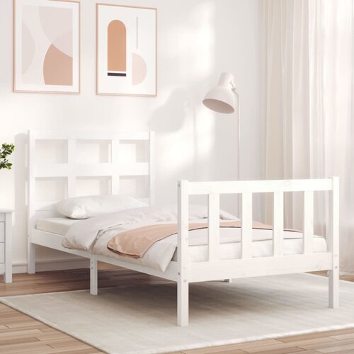  The Living Store Posteljni okvir z vzglavjem bel 2FT6 trden les - Posteljni Okvir, (21523953) Slike