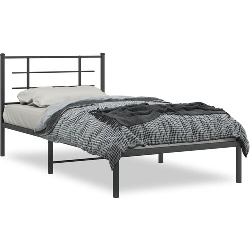 Maison Chic Kovinski Posteljni okvir - Enojna postelja - Postelja za odrasle z vzglavjem črn 107x203 cm, (21694234) Slike