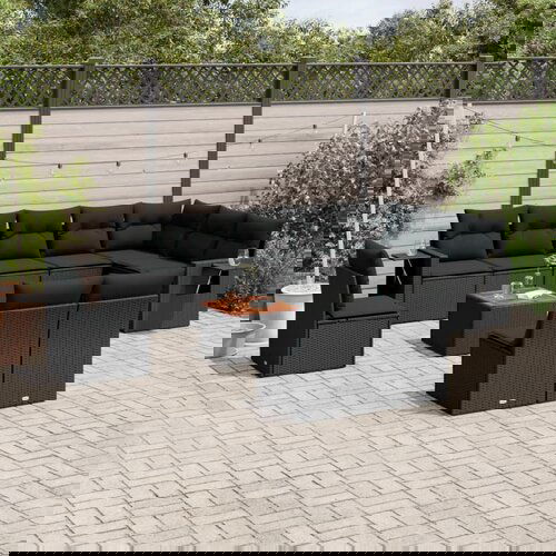 VidaXL 11-dijelni set vrtnih sofa od poliratana s jastucima crni Slike