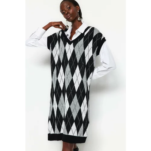 Trendyol Black Midi Knitwear Diamond Pattern Dress