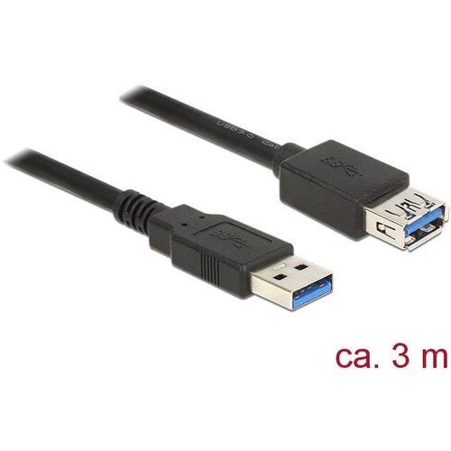 Delock USB kabel USB 3.2 gen. 1 (USB 3.0) USB-A vtič\, USB-A vtičnica 3.00 m črna pozlačeni konektorji 85057, (20416398) Cene