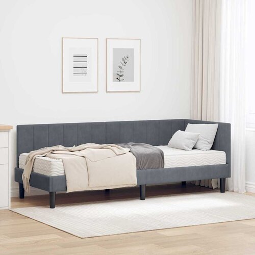 vidaXL Kotna postelja z vzmetnico Temno siva 80 x 200 cm Žamet Cene
