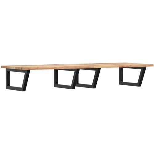  Zidna polica za umivaonik od čelika i masivnog bagremovog drva Smeđa 140 x 50 x 2 cm Slike