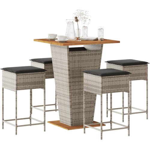  5-dijelni vrtni barski set od poliratana s jastucima sivi Siva 80 x 80 x 110 cm Cene