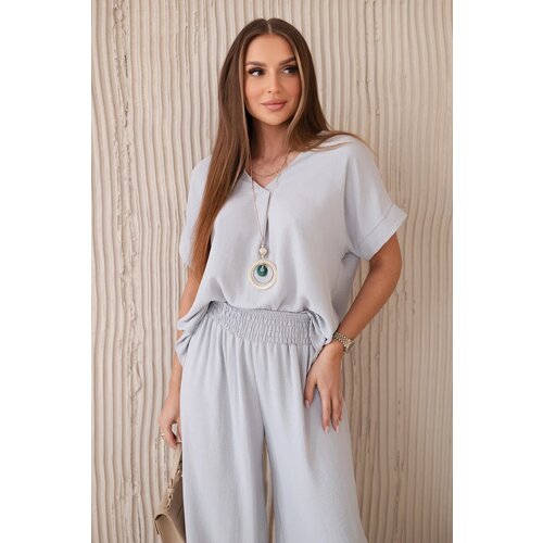 Kesi Włoski Set with necklace blouse + pants grey Slike