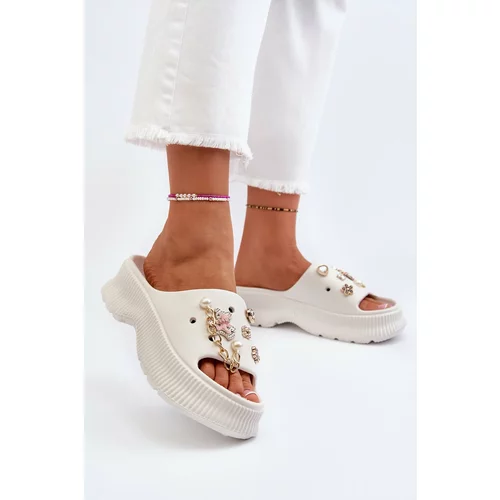 Kesi Women's foam slippers with embellishments, white Afariana
