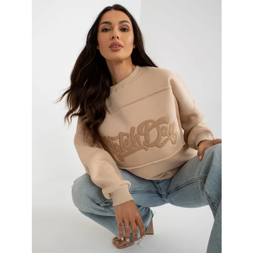Fashion Hunters Light beige sweatshirt without a hood with patches