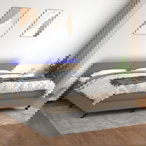 vidaXL Krevet box spring s madracem LED smeđesivi 180x200 cm tkanina Cijene