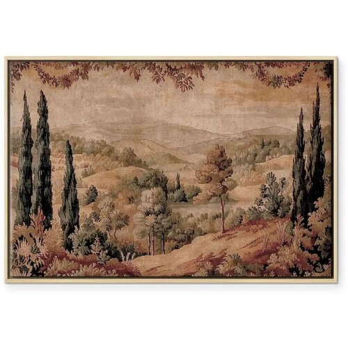  Slika - Mediterranean landscape - old tapestry with a hill and a lake 120x80 U prirodnom drvenom okviru Slike
