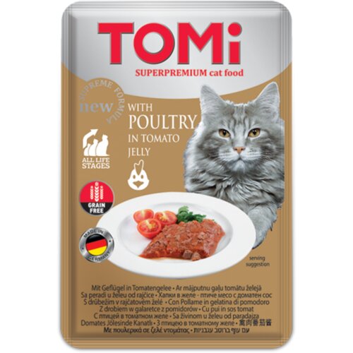 Schesir Tomi Komadići mesa u želeu za mačke, 100 g - živina i paradajz Slike