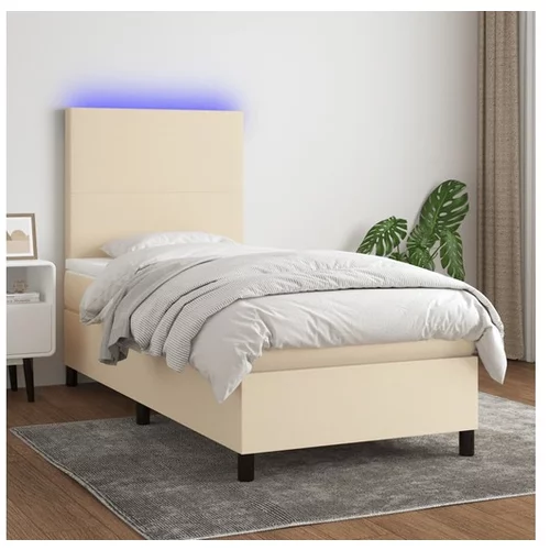  Box spring postelja z vzmetnico LED krem 90x200 cm blago