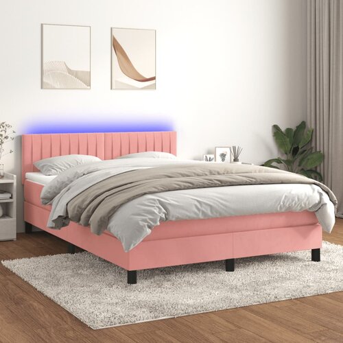  box spring s madracem LED ružičasti 140x200cm baršunasti Cene