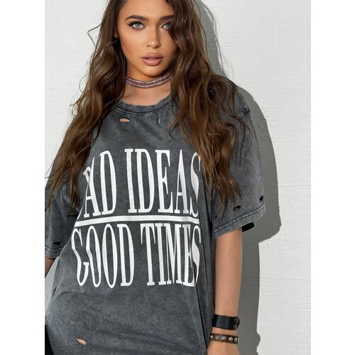 DStreet T-shirt damski z nadrukiem HAYATOUS grafitowy Slike