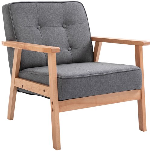 HOMCOM Vintage fotelj v skandinavskem slogu Mehka in oblazinjena prešita odeja z gumbi s potiskom na robovih blazin Bukov les, sivo platno Največja teža: 200 kg 64,5x70x74cm, (20745154) Cene