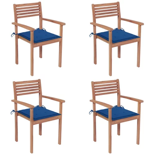  Vrtne stolice s kraljevsko plavim jastucima 4 kom od tikovine